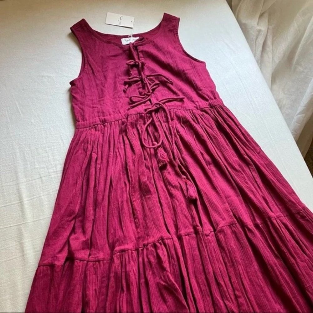 NWT Rujuta Sheth magenta pink purple tiered sleeveless midi maxi dress